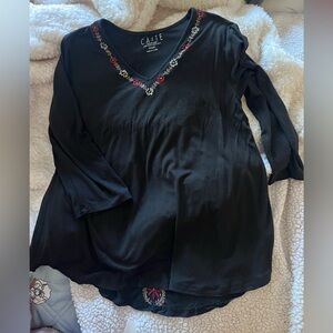 Caite Hand Embroidered Black Women's Top